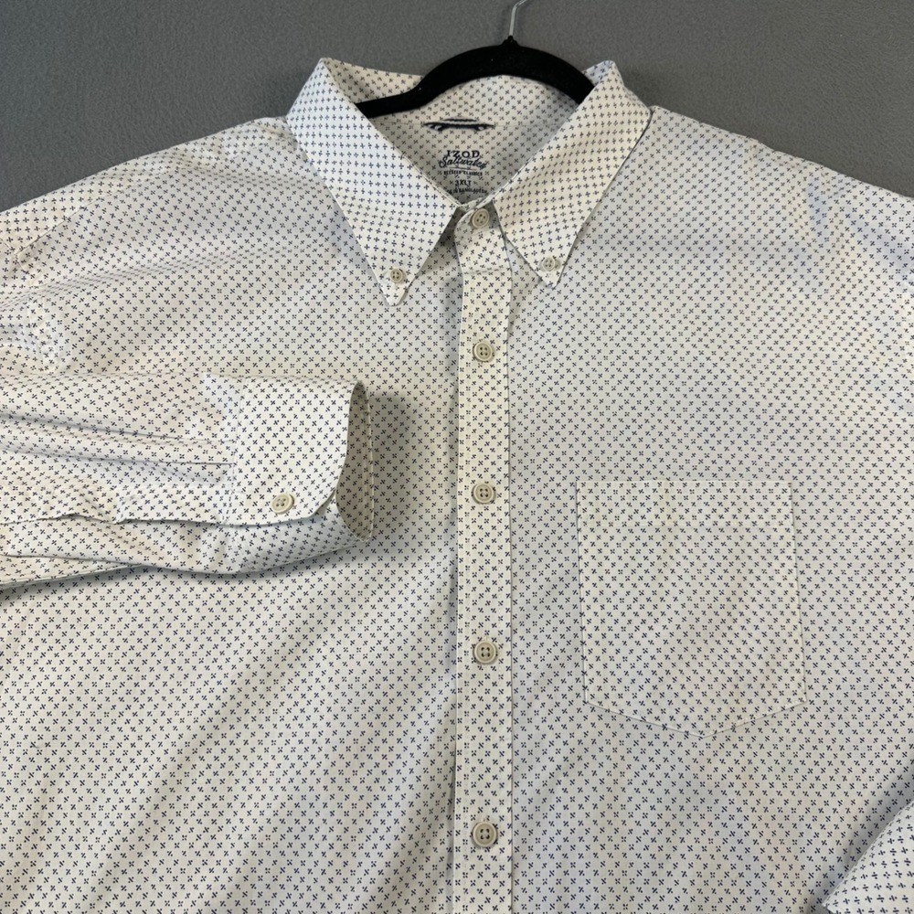 IZOD Saltwater Relaxed Classics Mens 3XLT White Blue Micro Pattern Shirt LS